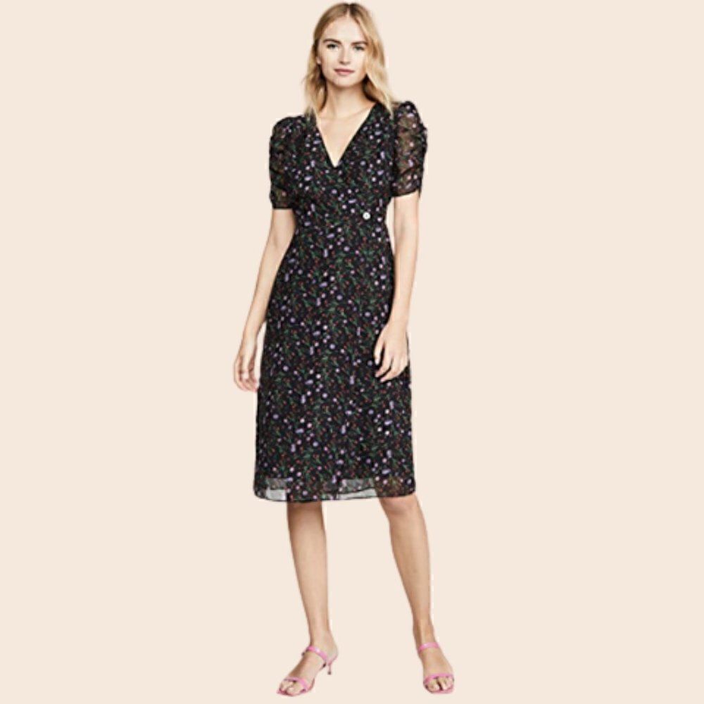 J.O.A. Wrap Midi Dress In Black Floral Size XS